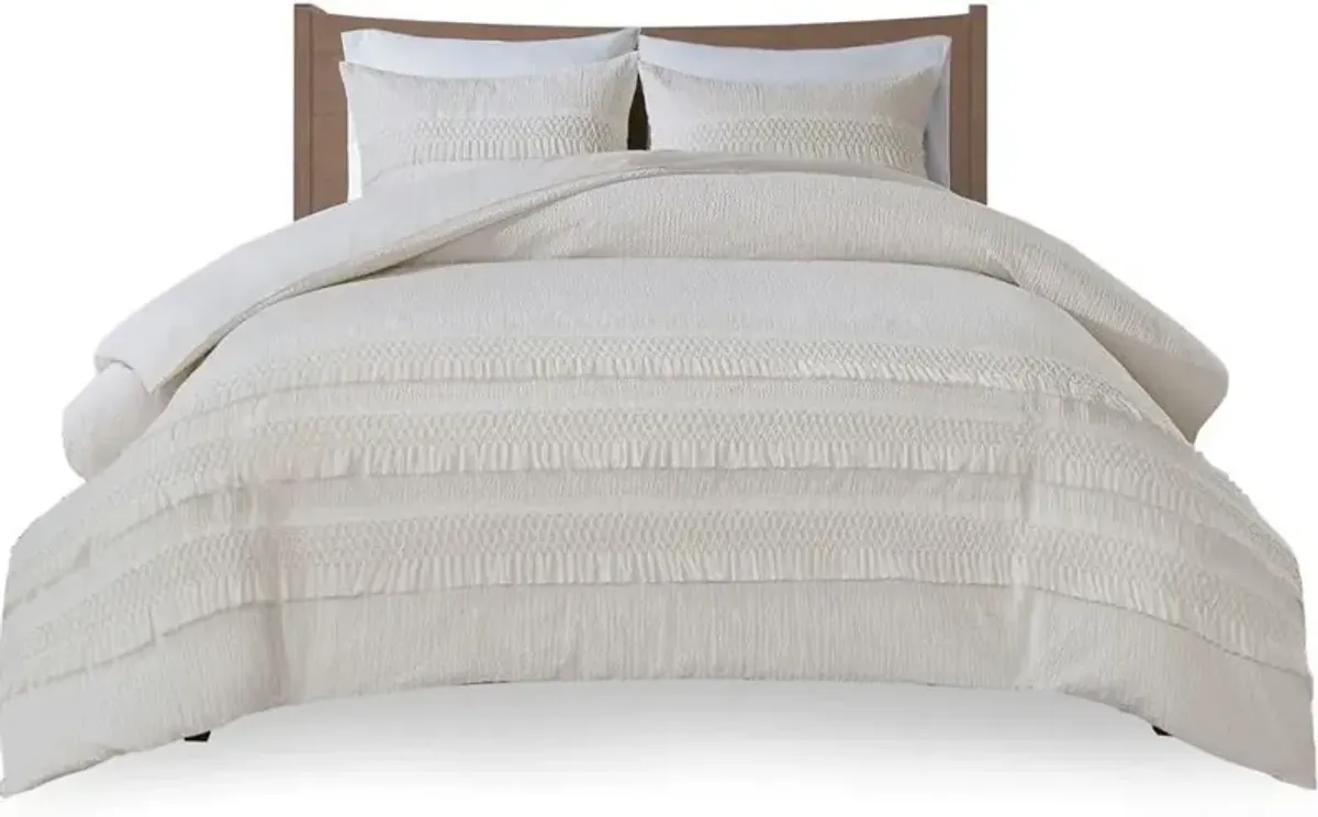 Olliix by Madison Park 3 Piece Ivory King/California King Amaya Cotton Seersucker Duvet Cover Set