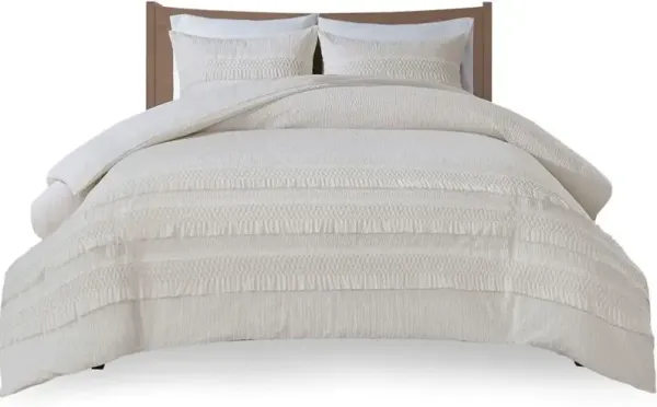 Olliix by Madison Park 3 Piece Ivory King/California King Amaya Cotton Seersucker Duvet Cover Set