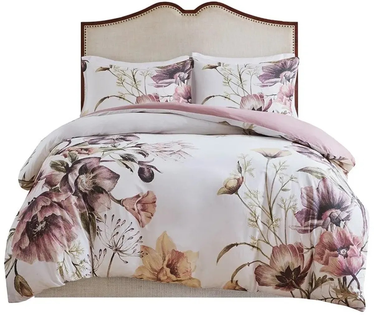 Olliix by Madison Park 3 Piece Blush Full/Queen Cassandra Cotton Printed Duvet Cover Set