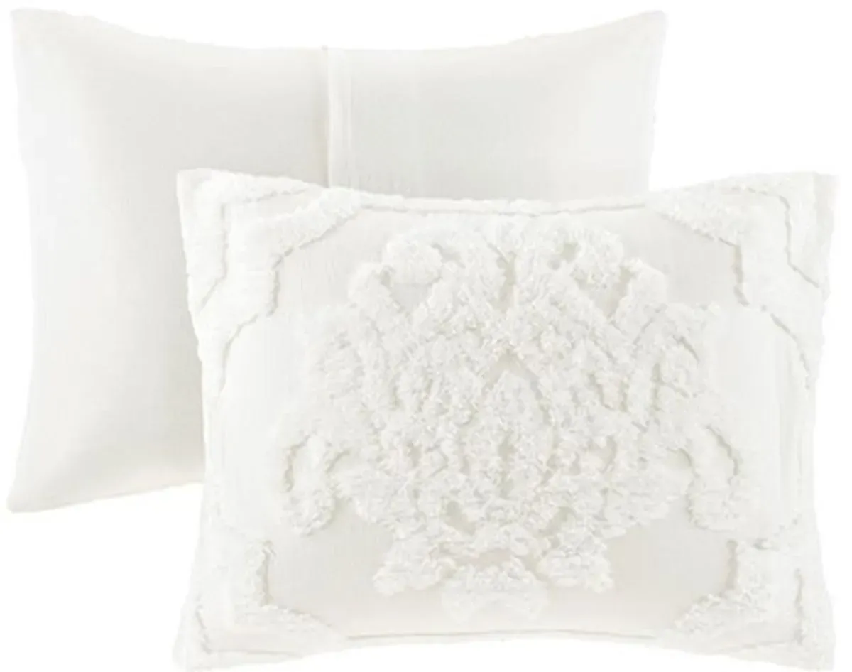 Olliix by Madison Park White King/California King Viola 3 Piece Tufted Cotton Chenille Damask Duvet Cover Set