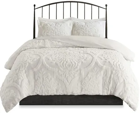 Olliix by Madison Park White King/California King Viola 3 Piece Tufted Cotton Chenille Damask Duvet Cover Set