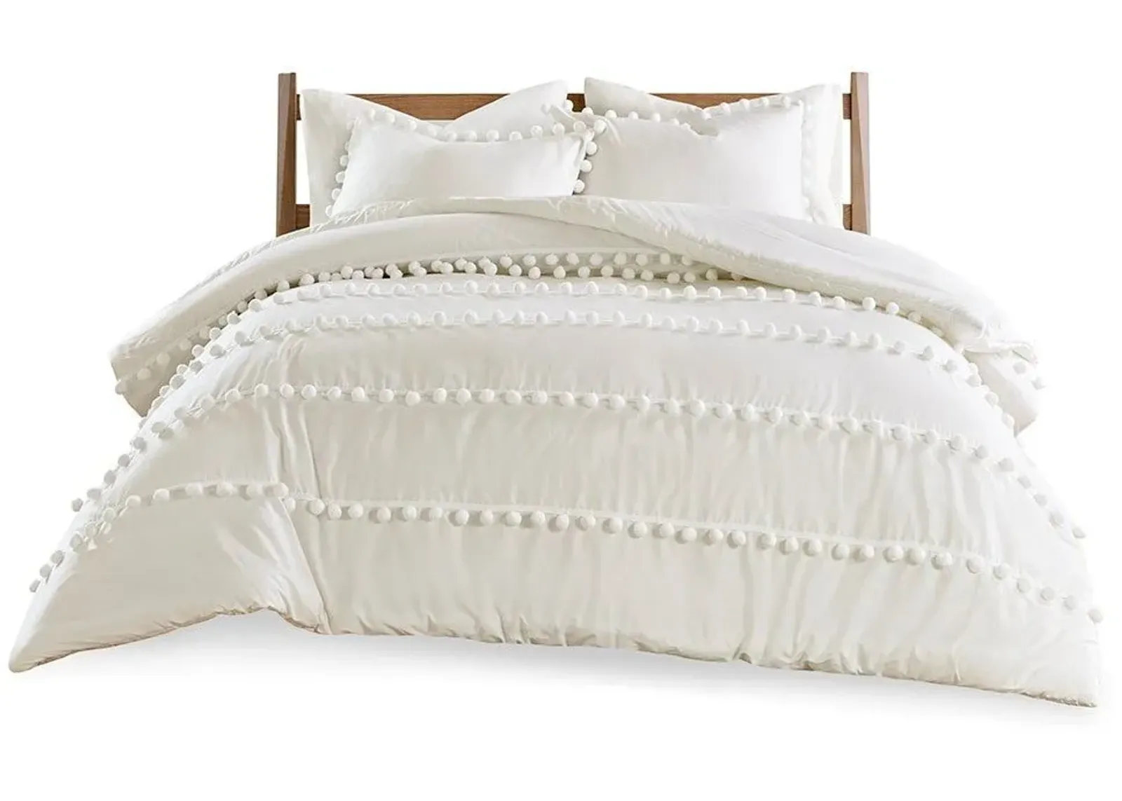 Olliix by Madison Park 3 Piece Ivory Full/Queen Leona Pom Pom Cotton Duvet Cover Set