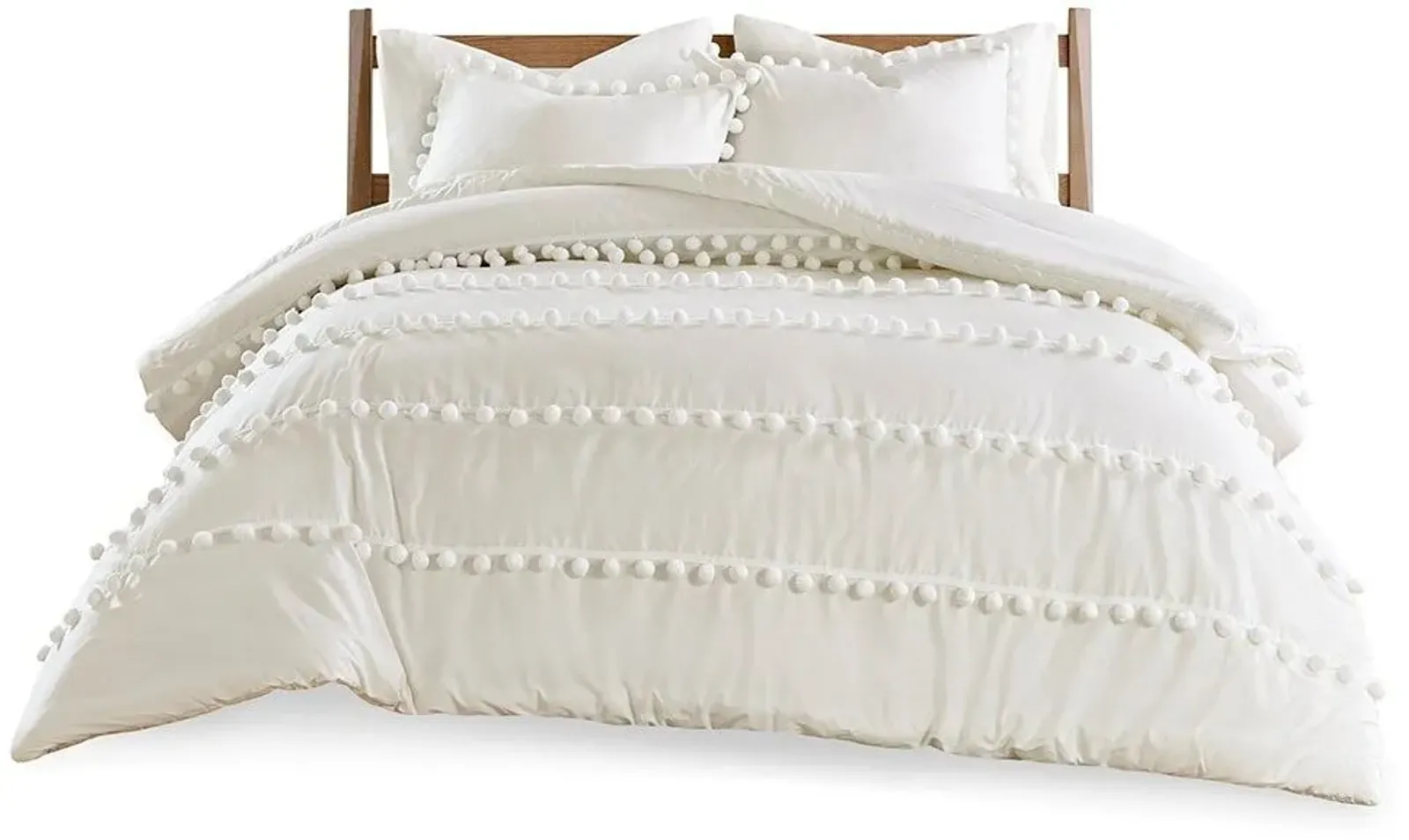 Olliix by Madison Park 3 Piece Ivory King/California King Leona Pom Pom Cotton Duvet Cover Set