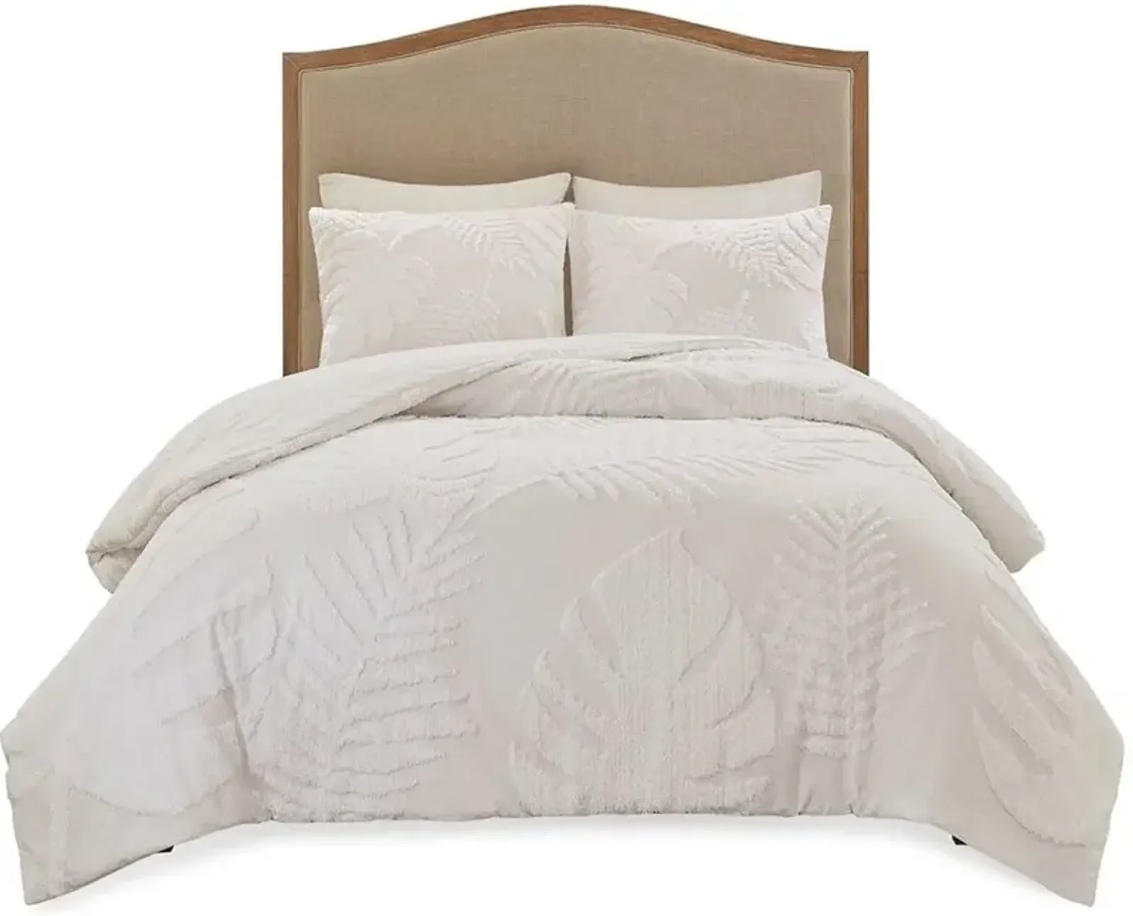 Olliix by Madison Park 3 Piece White Full/Queen Bahari Tufted Cotton Chenille Palm Duvet Cover Set