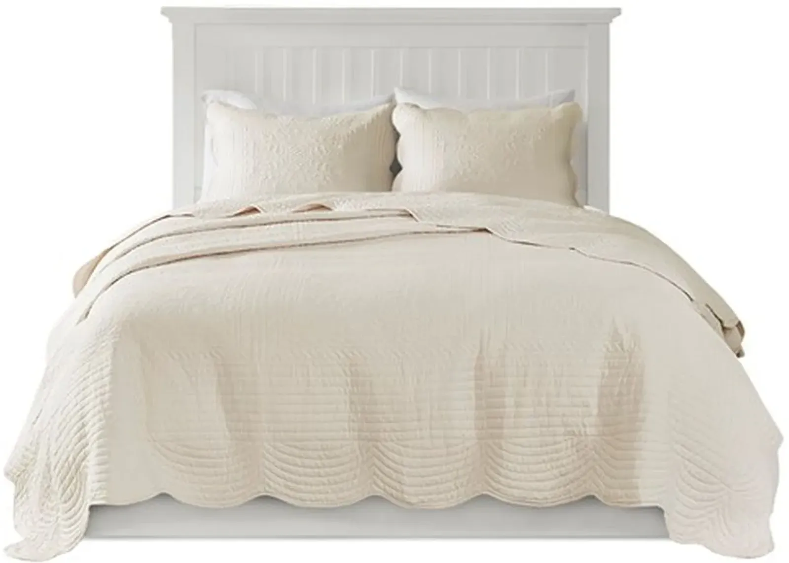 Olliix by Madison Park Cream King/California King Tuscany 3 Piece Reversible Scalloped Edge Coverlet Set