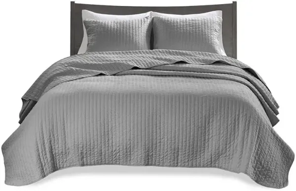 Olliix by Madison Park Grey Twin/Twin XL Keaton Reversible Coverlet Set