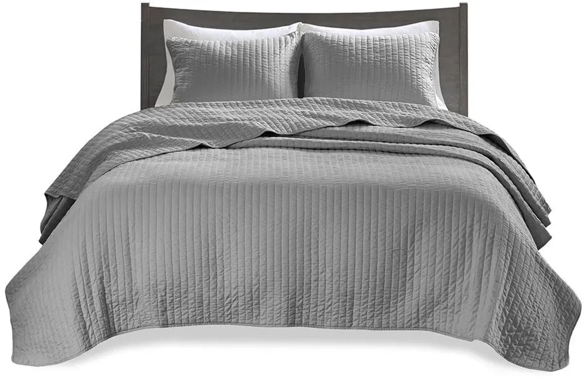 Olliix by Madison Park Grey Twin/Twin XL Keaton Reversible Coverlet Set