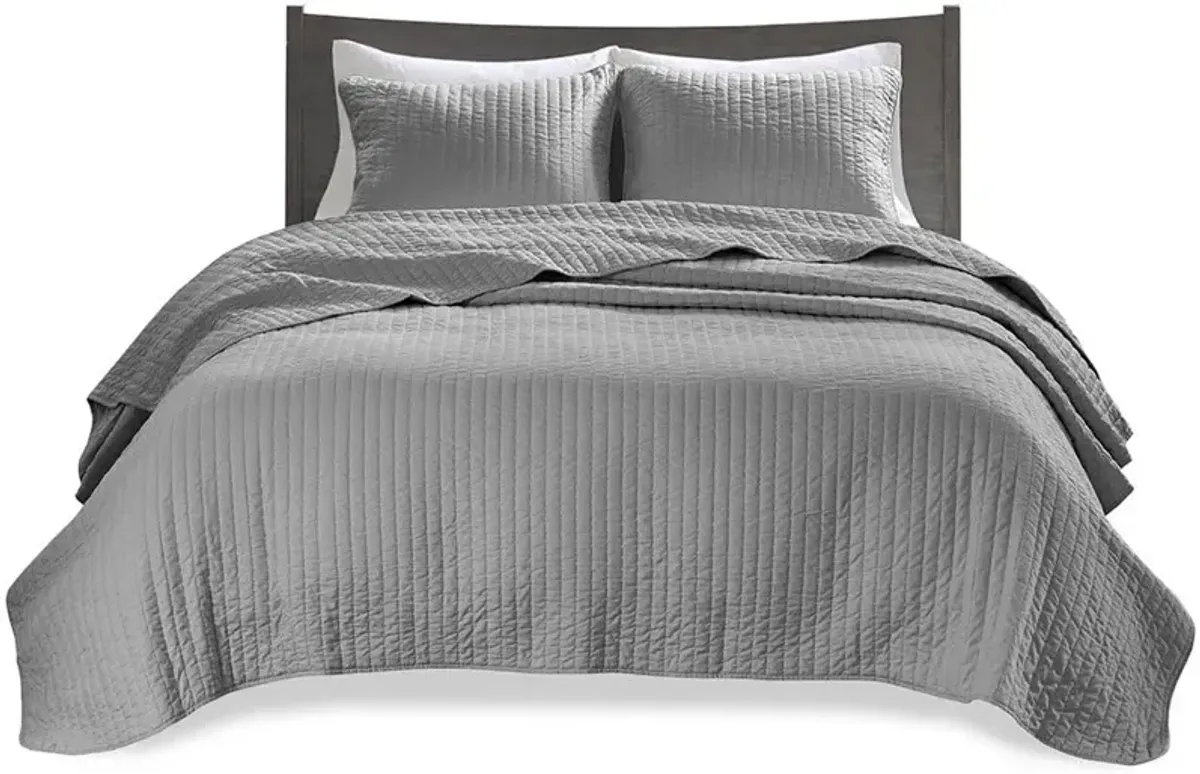 Olliix by Madison Park Grey Full/Queen Keaton Reversible Coverlet Set