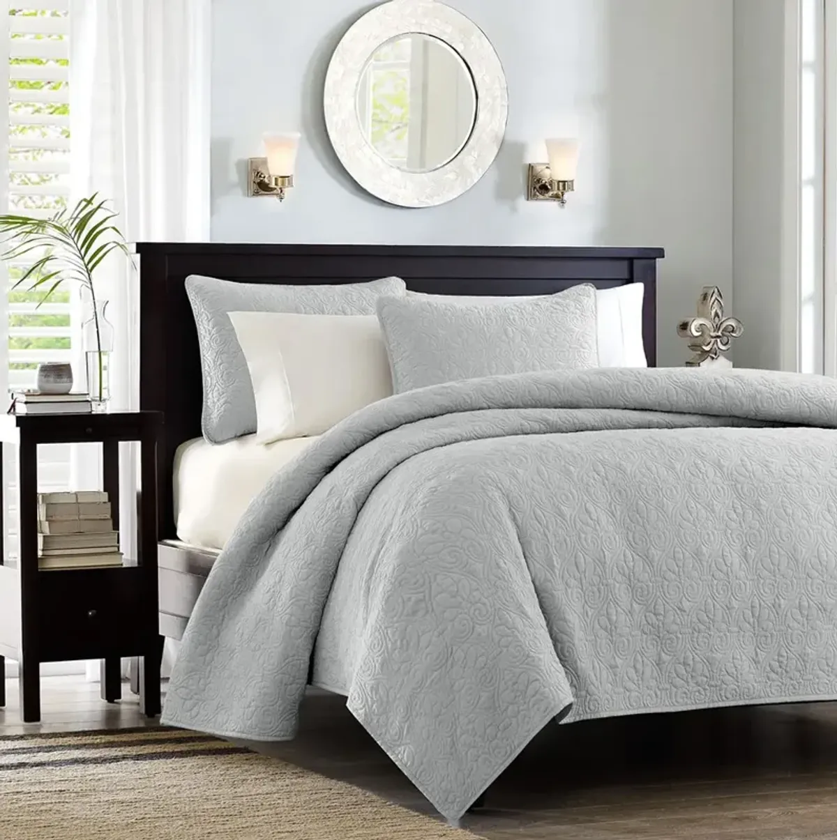 Olliix by Madison Park Grey King/California King Quebec Reversible Coverlet Set