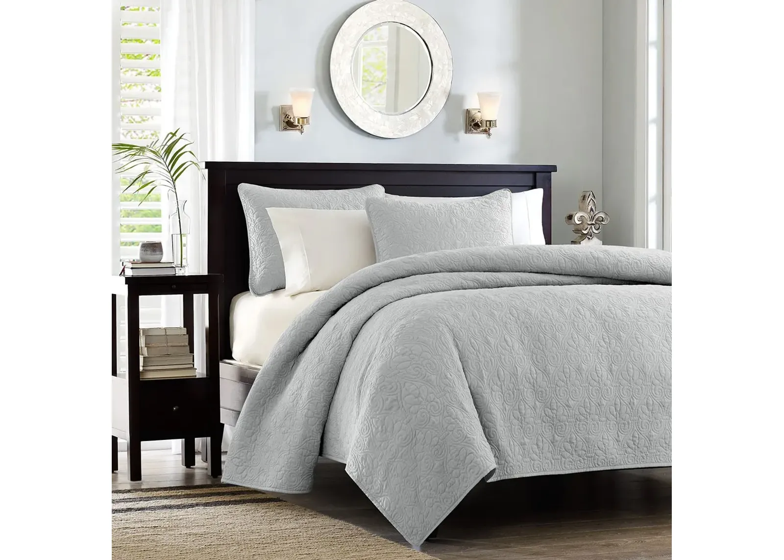 Olliix by Madison Park Grey King/California King Quebec Reversible Coverlet Set