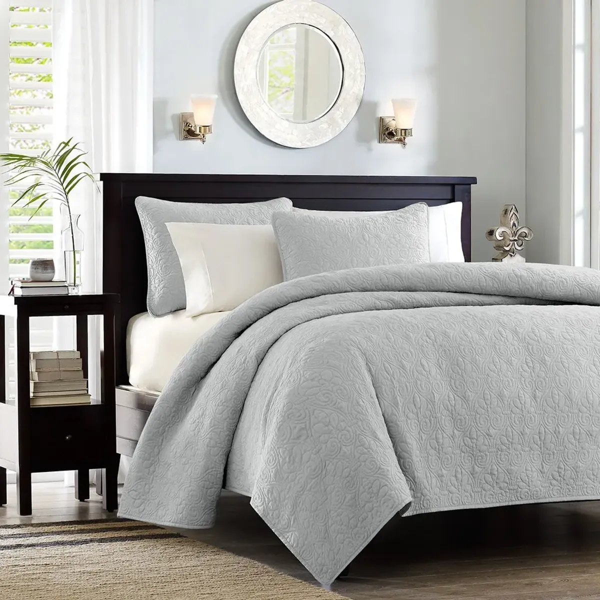 Olliix by Madison Park Grey King/California King Quebec Reversible Coverlet Set