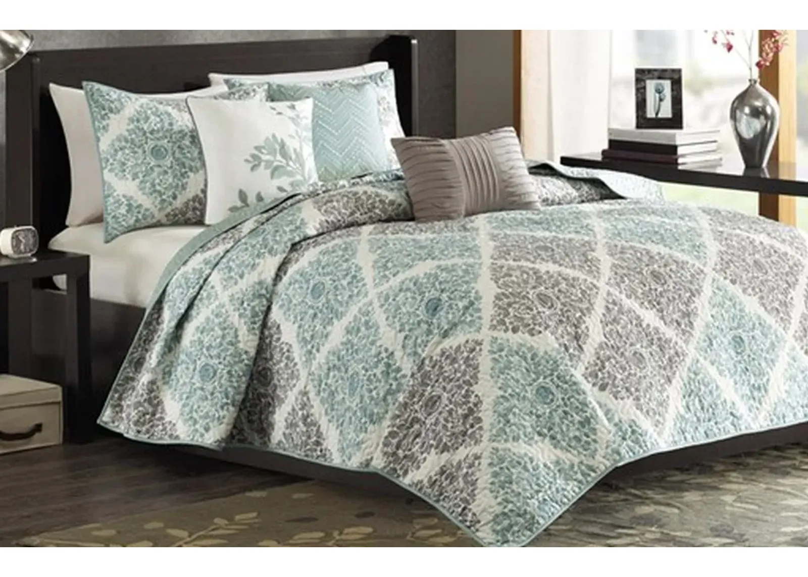 Olliix by Madison Park Aqua Full/Queen Claire 6 Piece Reversible Coverlet Set