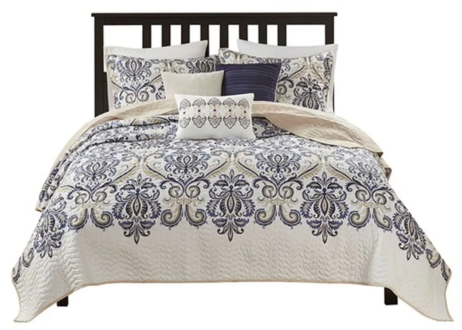 Olliix by Madison Park Blue Full/Queen Cali 6 Piece Reversible Coverlet Set