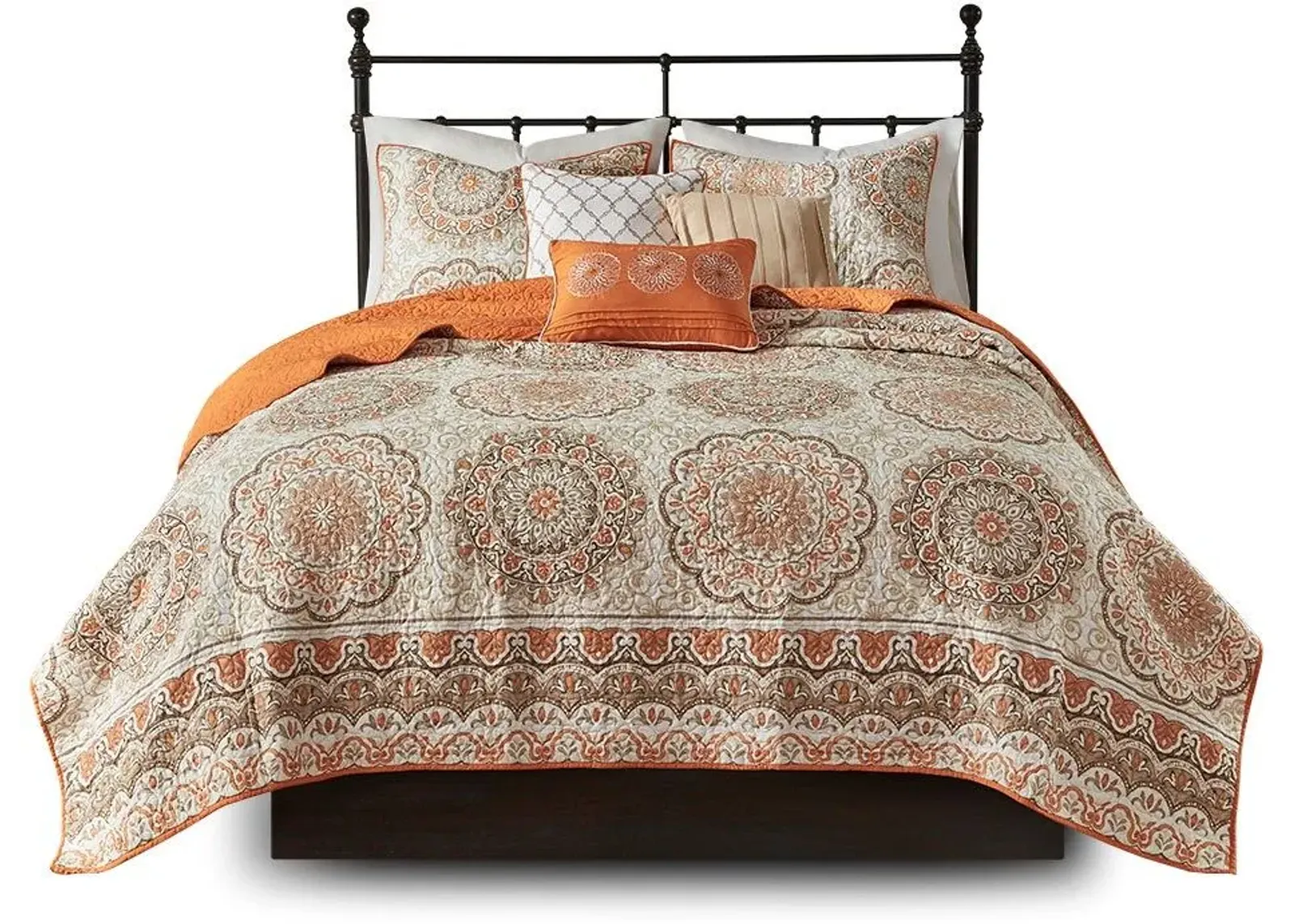 Olliix by Madison Park 6 Piece Orange Full/Queen Tangiers Reversible Coverlet Set