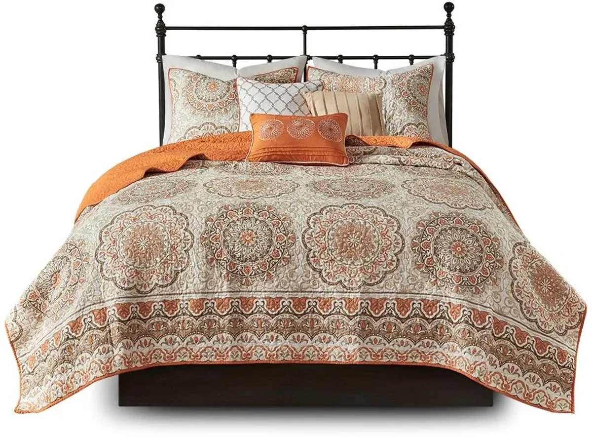 Olliix by Madison Park 6 Piece Orange Full/Queen Tangiers Reversible Coverlet Set