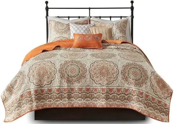 Olliix by Madison Park Tangiers 6 Piece Orange Full/Queen Reversible Coverlet Set