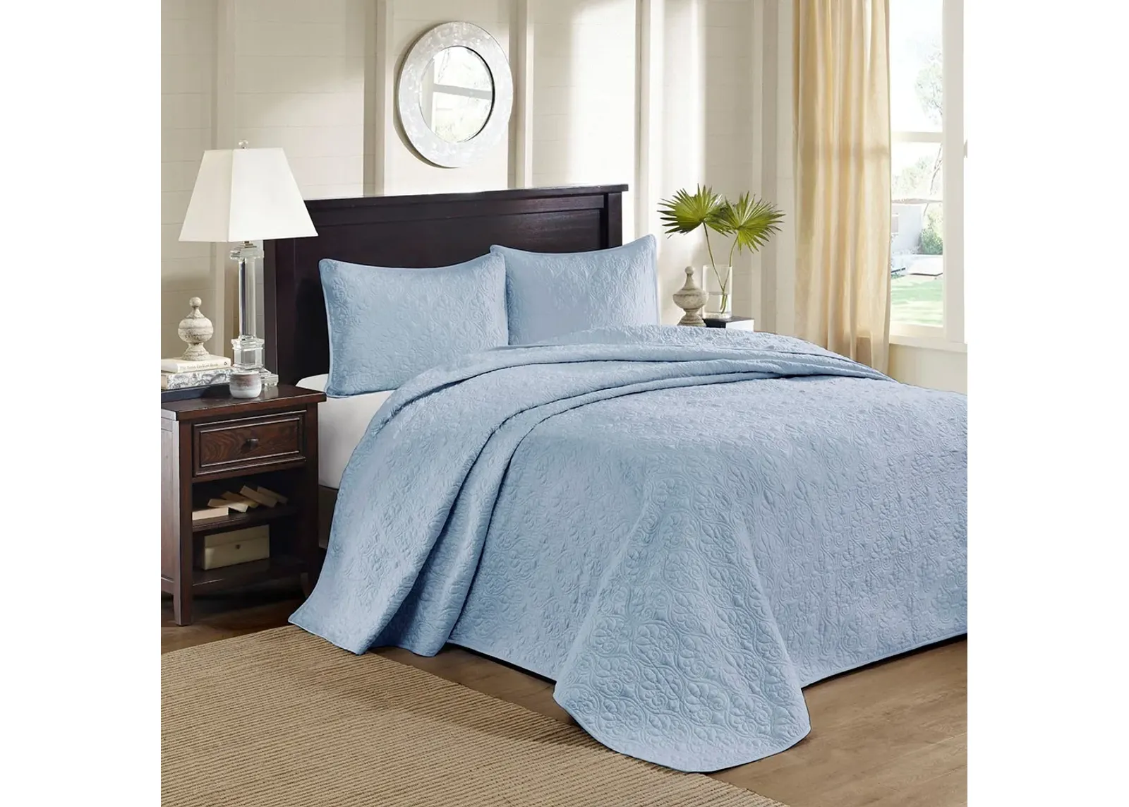 Olliix by Madison Park Blue Queen Quebec Reversible Bedspread Set