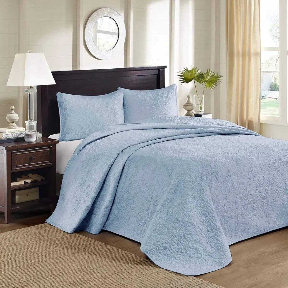 Olliix by Madison Park Blue Queen Quebec Reversible Bedspread Set