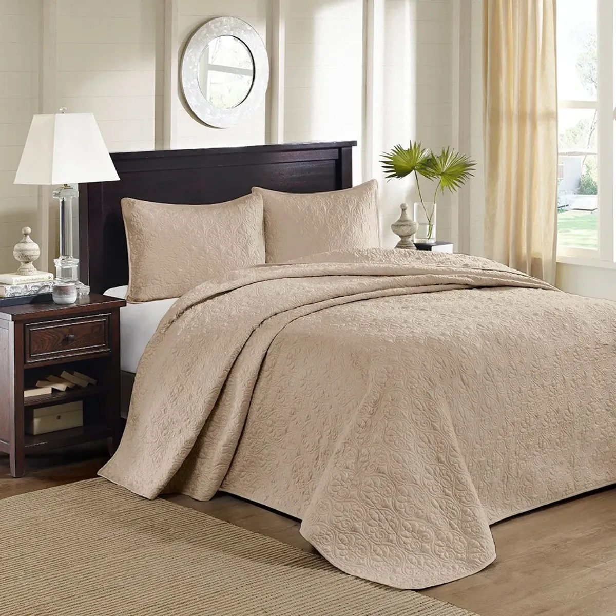 Olliix by Madison Park Khaki Queen Quebec Reversible Bedspread Set