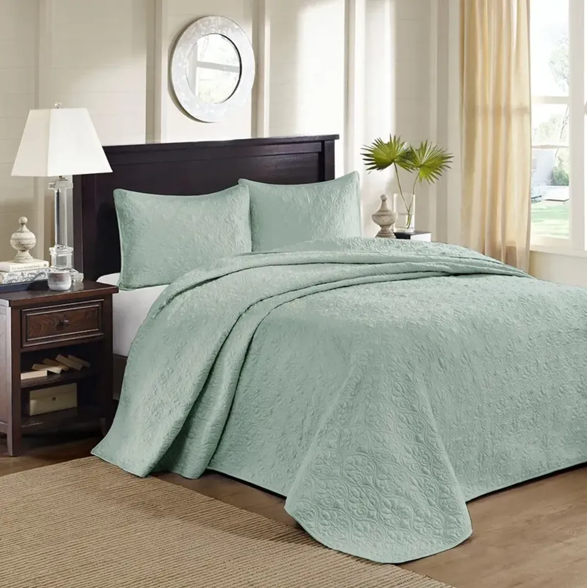 Olliix by Madison Park Seafoam Queen Quebec Reversible Bedspread Set