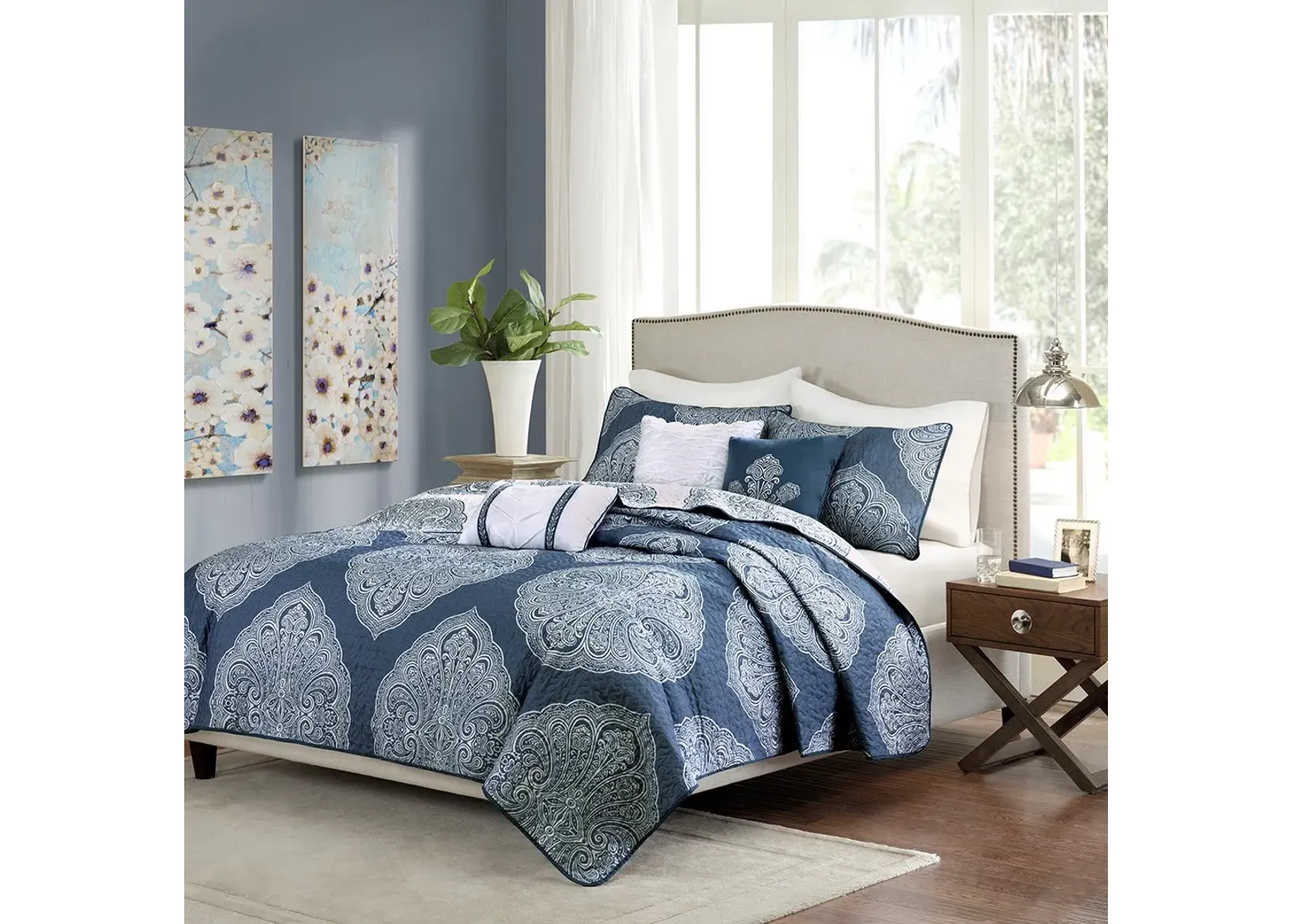 Olliix by Madison Park 6 Piece Navy Full/Queen Rachel Reversible Quilted Coverlet Set