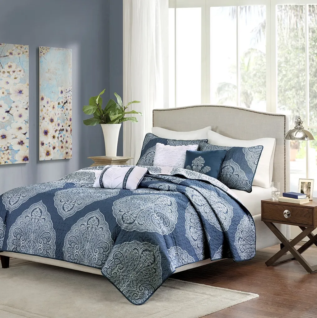 Olliix by Madison Park 6 Piece Navy King/California King Rachel Reversible Quilted Coverlet Set