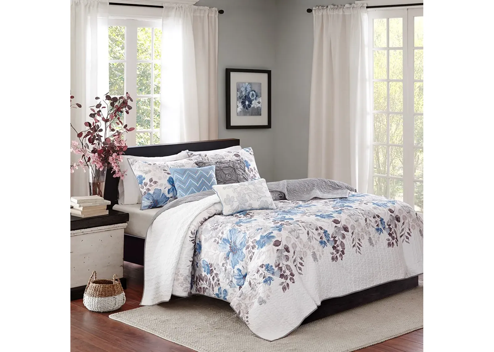 Olliix by Madison Park 6 Piece Blue Full/Queen Luna Reversible Coverlet Set