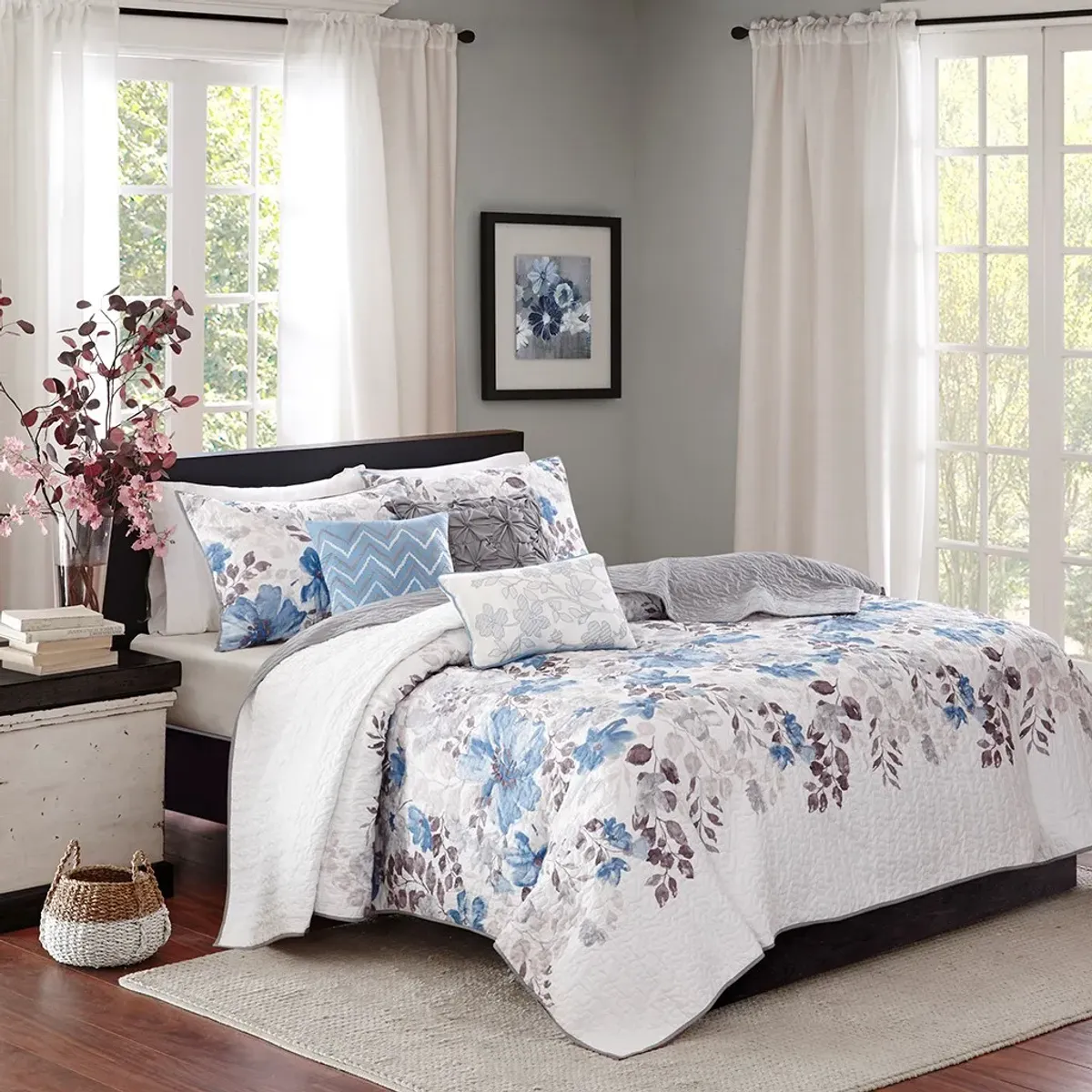 Olliix by Madison Park 6 Piece Blue Full/Queen Luna Reversible Coverlet Set