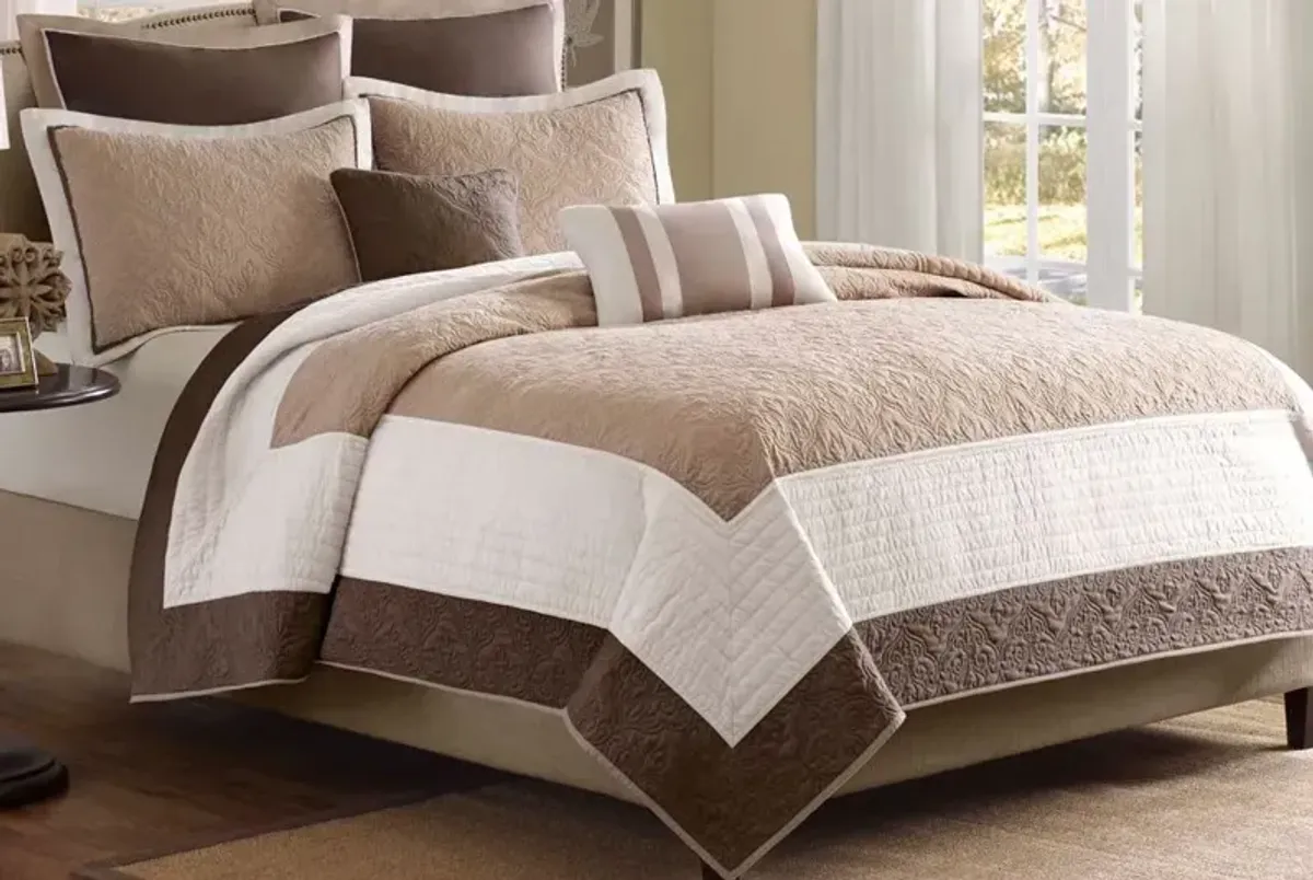 Olliix by Madison Park 7 Piece Beige Full/Queen Attingham Reversible Coverlet Set