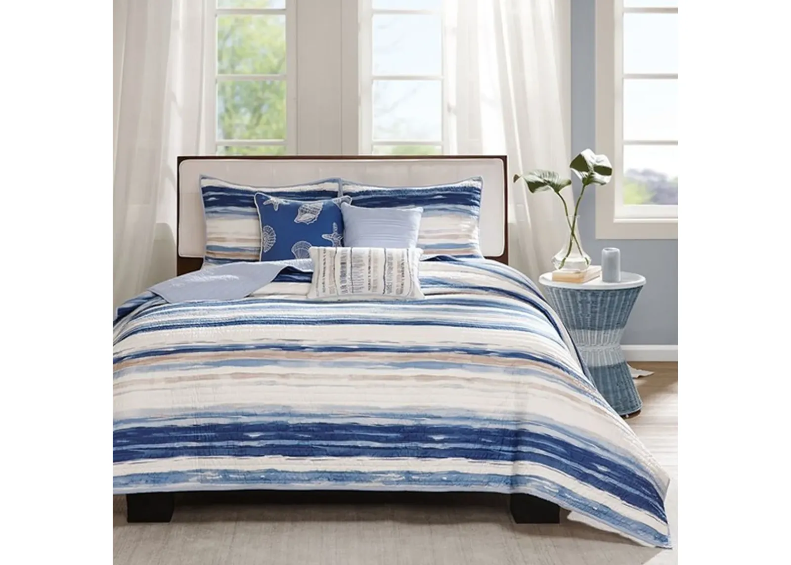 Olliix by Madison Park Blue Full/Queen Marina 6 Piece Quilted Coverlet Set