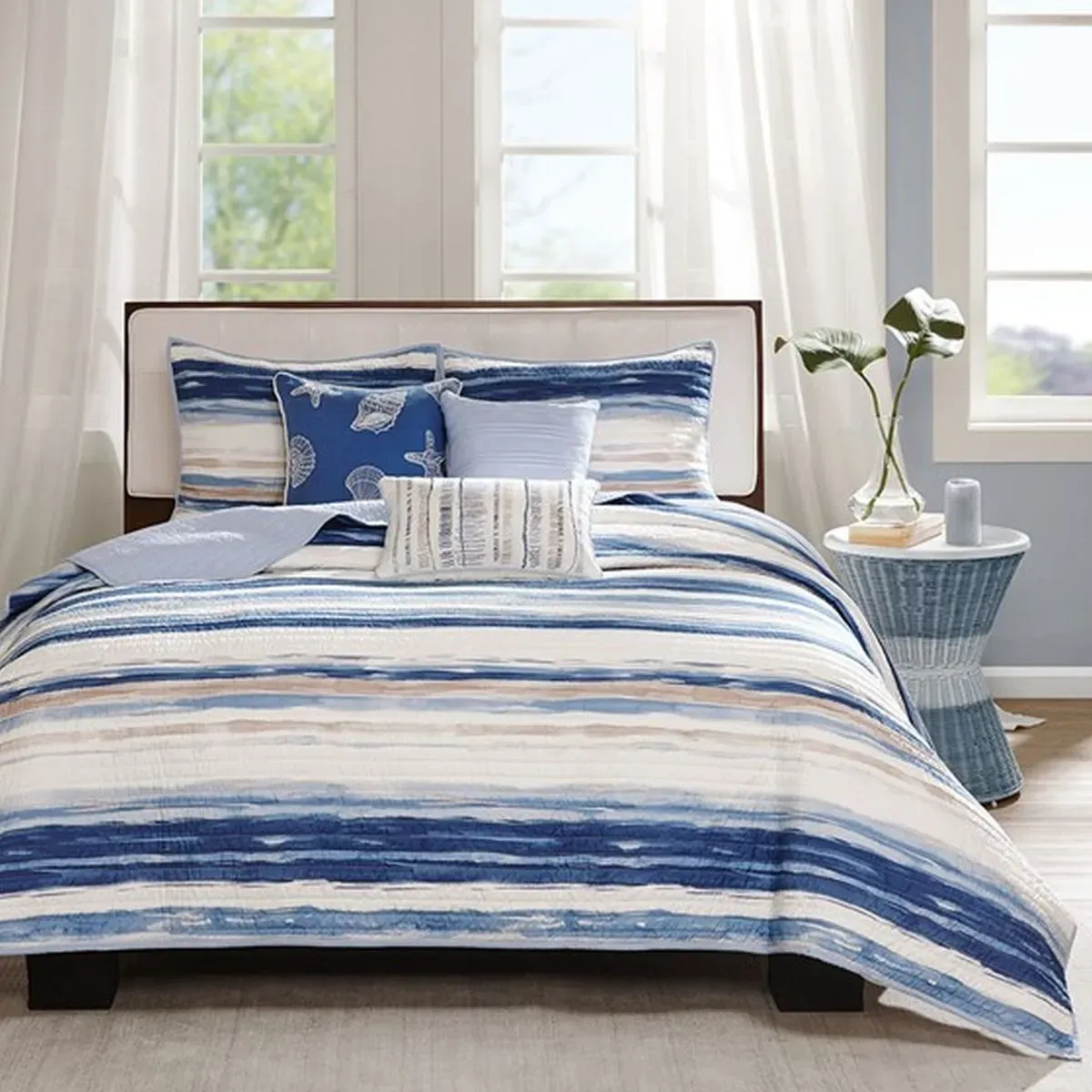 Olliix by Madison Park Blue Full/Queen Marina 6 Piece Quilted Coverlet Set