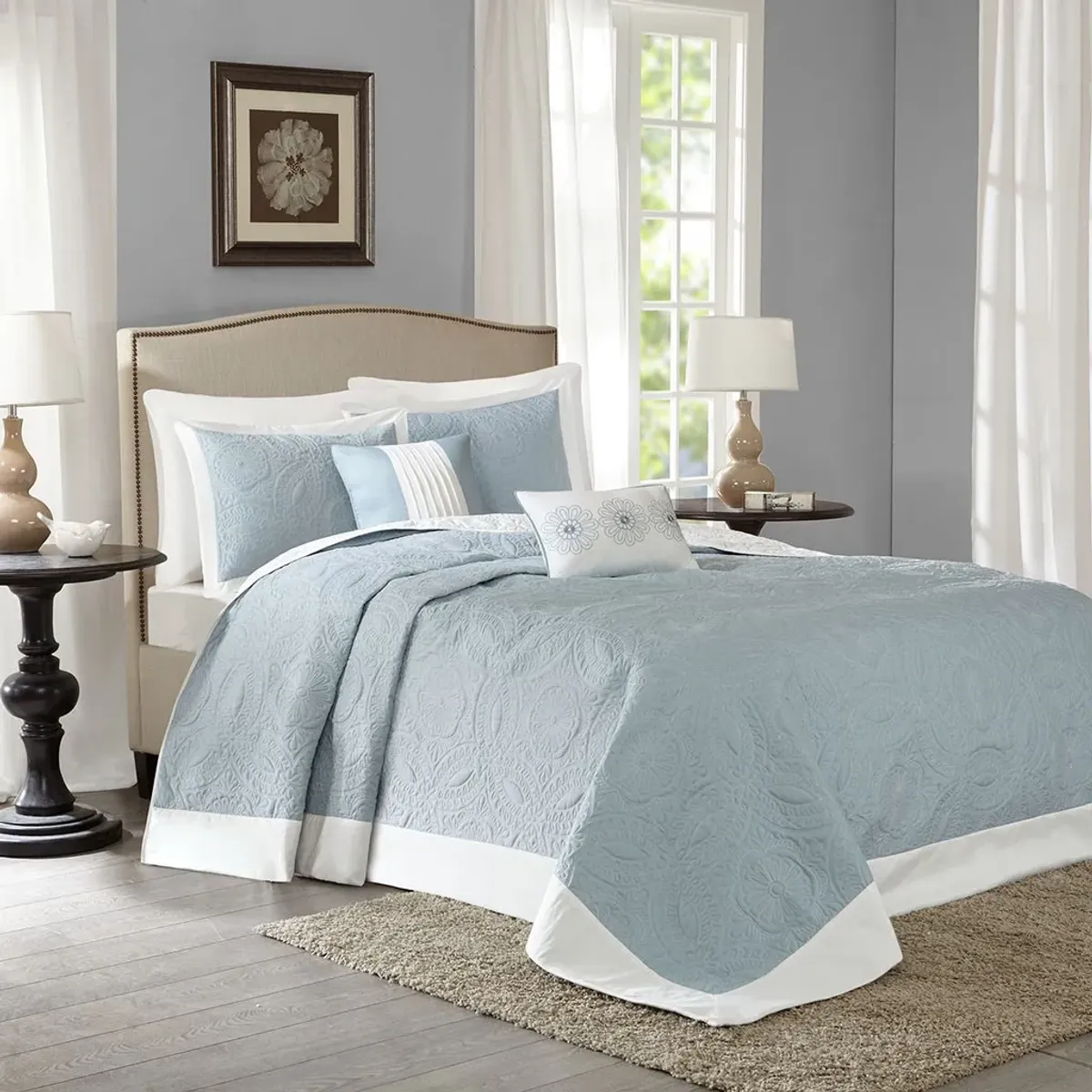 Olliix by Madison Park 5 Piece Blue Queen Ashbury Reversible Bedspread Set