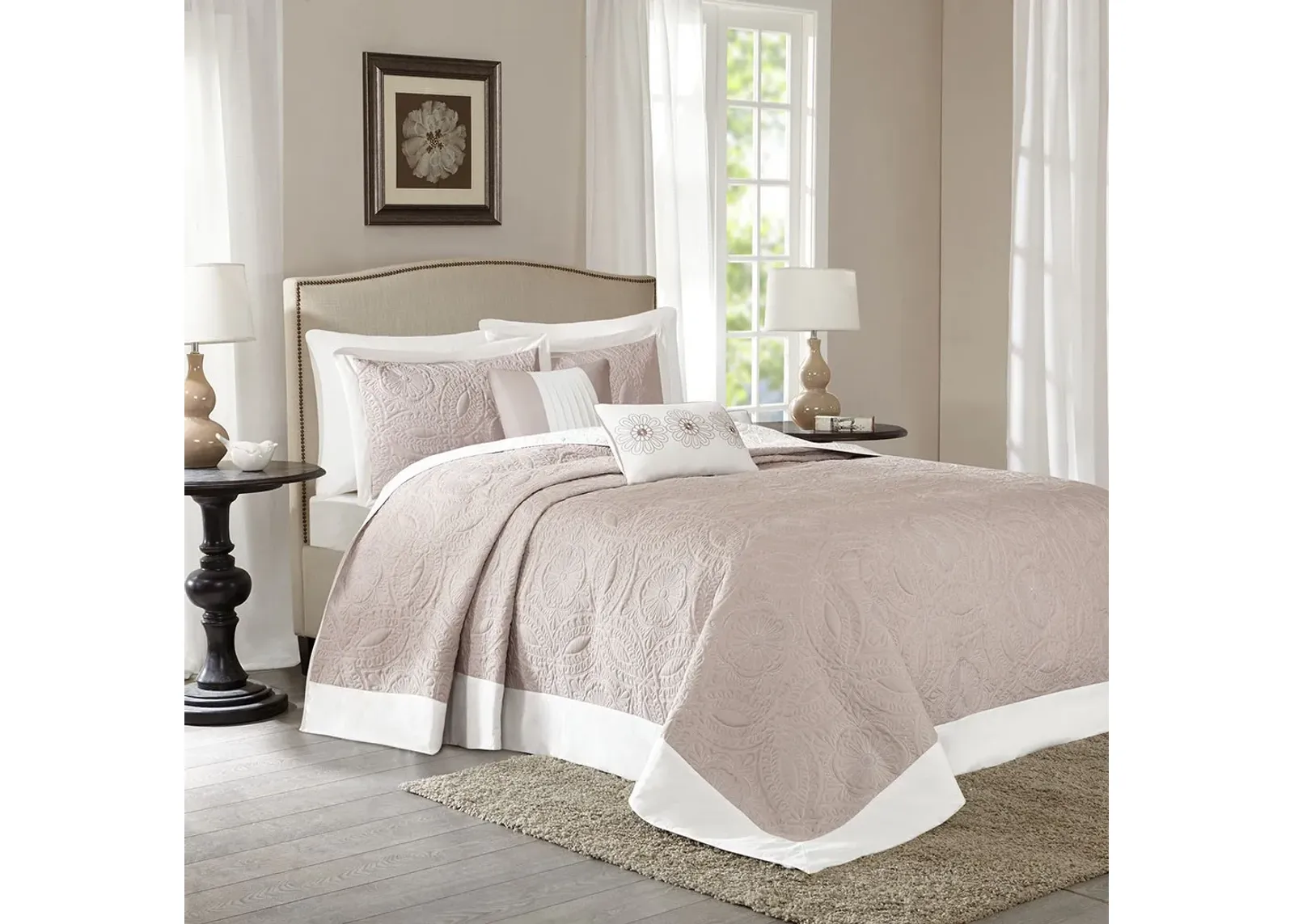 Olliix by Madison Park 5 Piece Khaki Queen Ashbury Reversible Bedspread Set