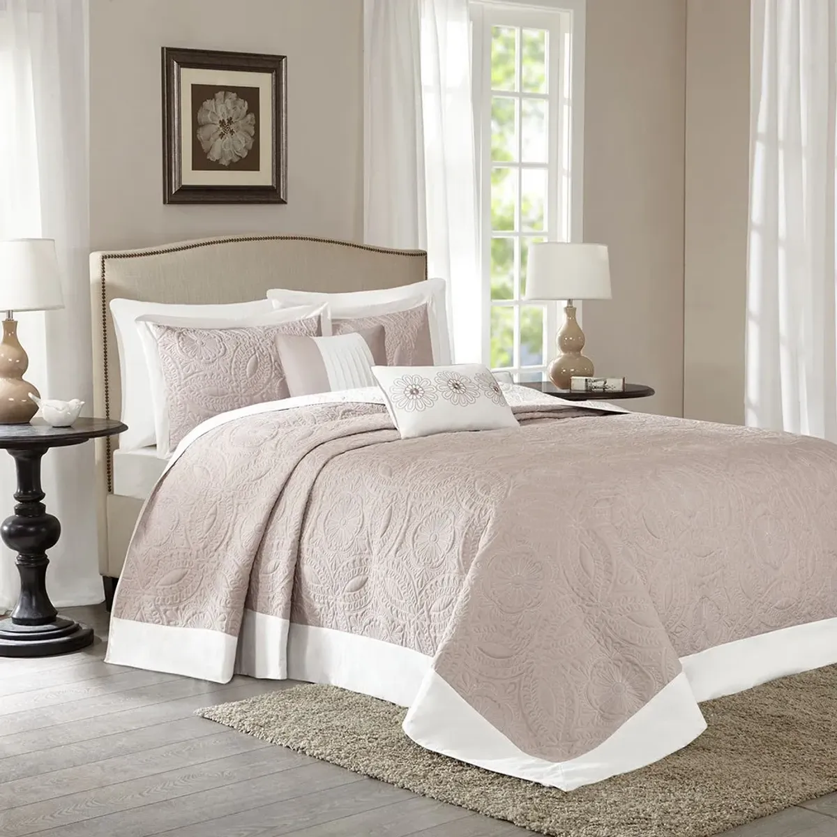 Olliix by Madison Park 5 Piece Khaki Queen Ashbury Reversible Bedspread Set