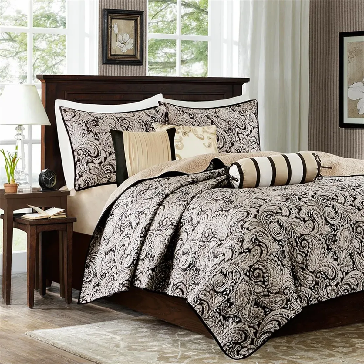 Olliix by Madison Park 6 Piece Black Full/Queen Aubrey Reversible Coverlet Set