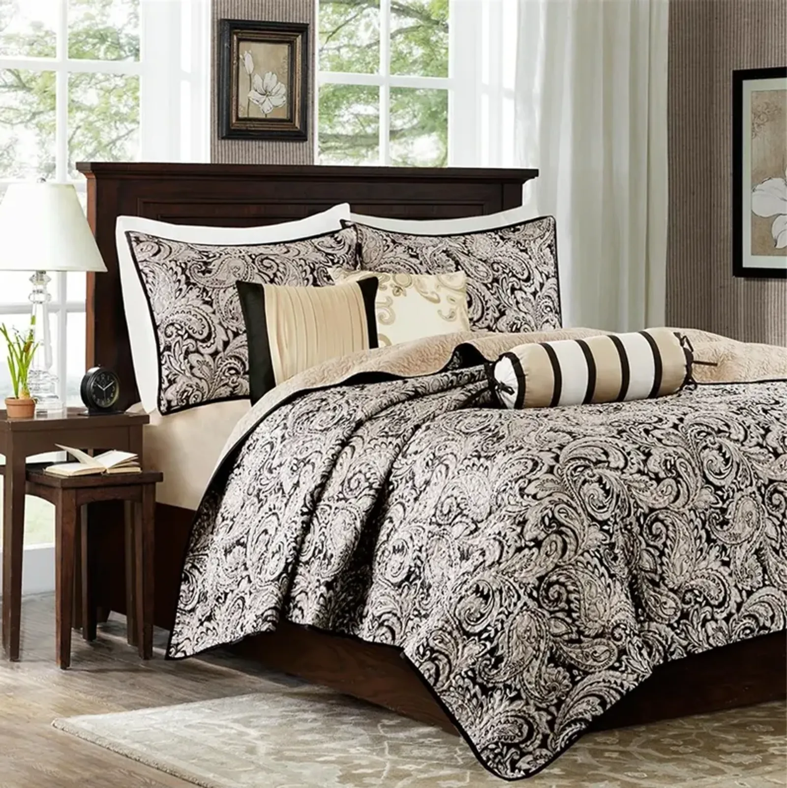 Olliix by Madison Park 6 Piece Black King/California King Aubrey Reversible Coverlet Set