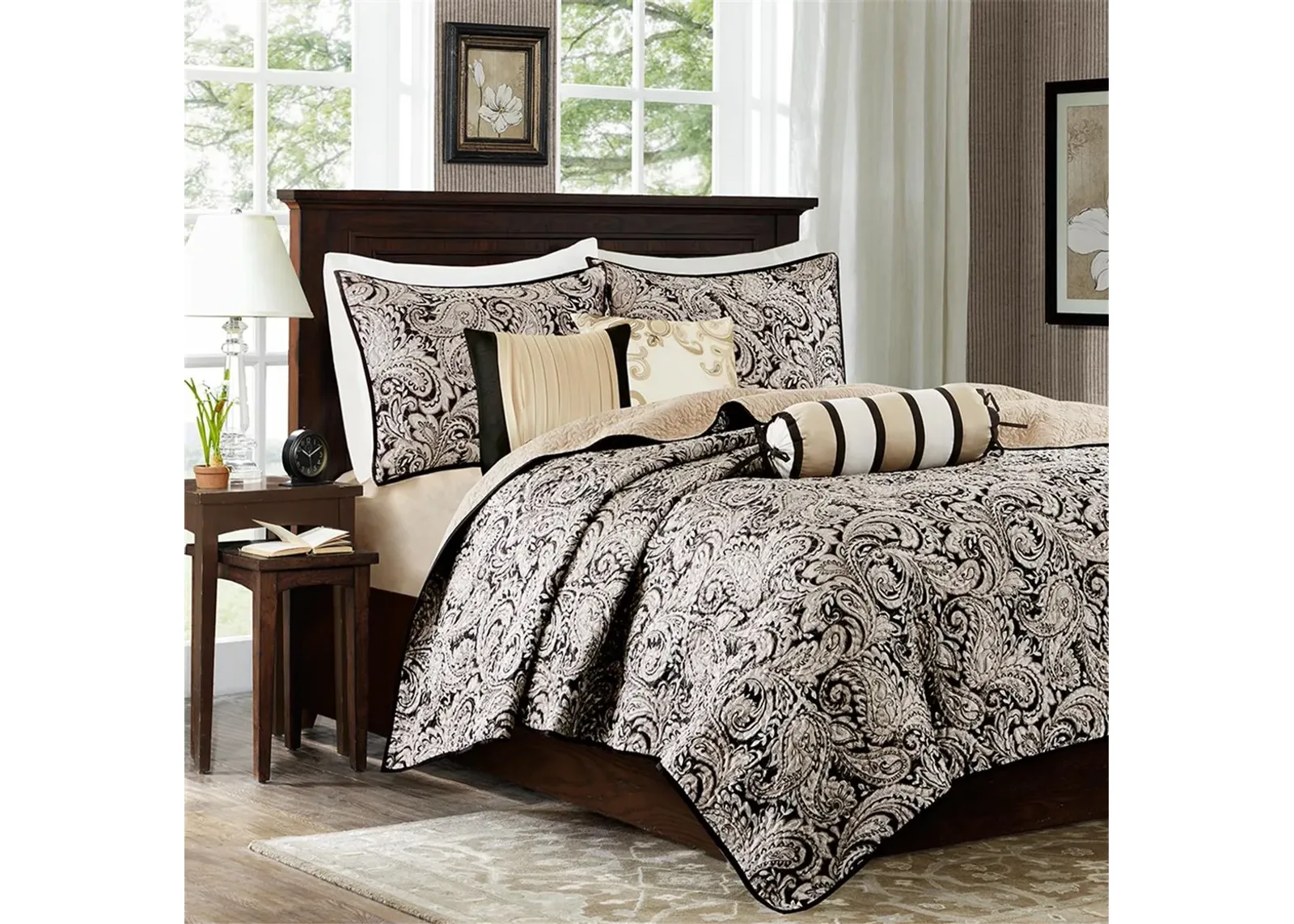 Olliix by Madison Park 6 Piece Black King/California King Aubrey Reversible Coverlet Set