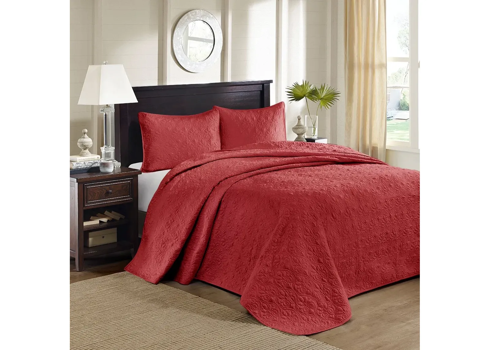 Olliix by Madison Park Red Queen Quebec Reversible Bedspread Set