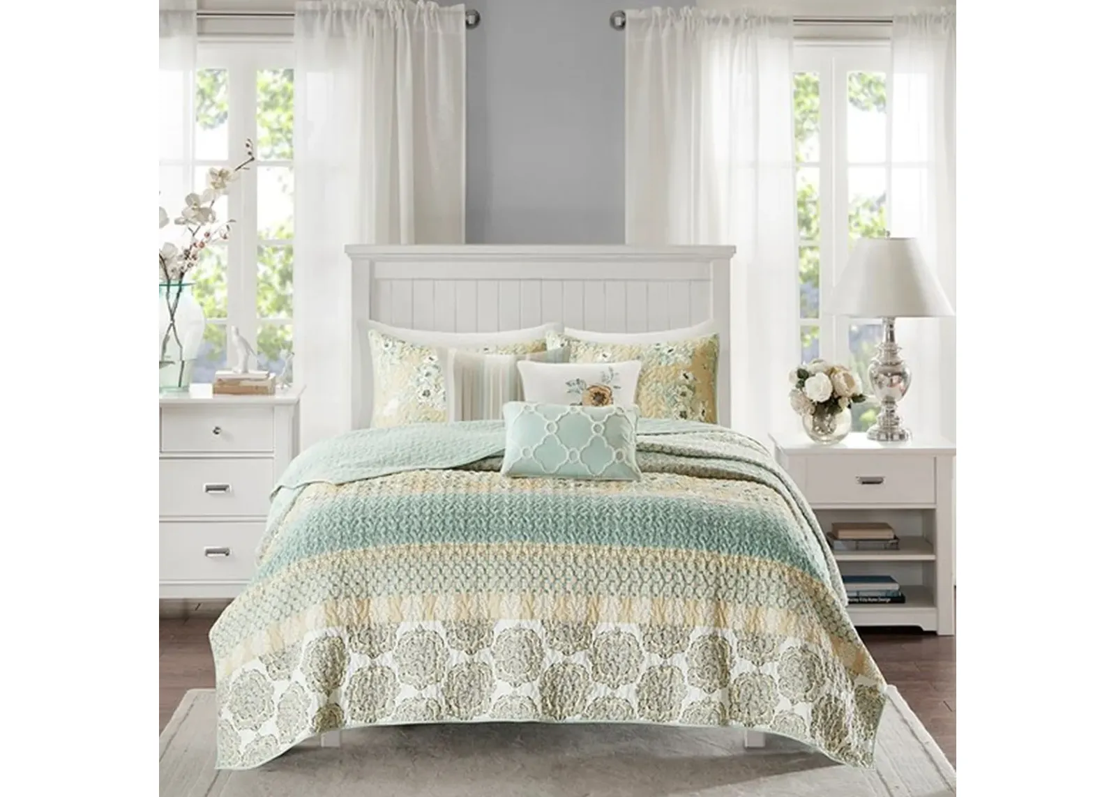 Olliix by Madison Park Green Full/Queen Willa 6 Piece Reversible Coverlet Set