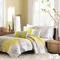 Olliix by Madison Park 6 Piece Yellow Full/Queen Lola Reversible Cotton Printed Coverlet Set