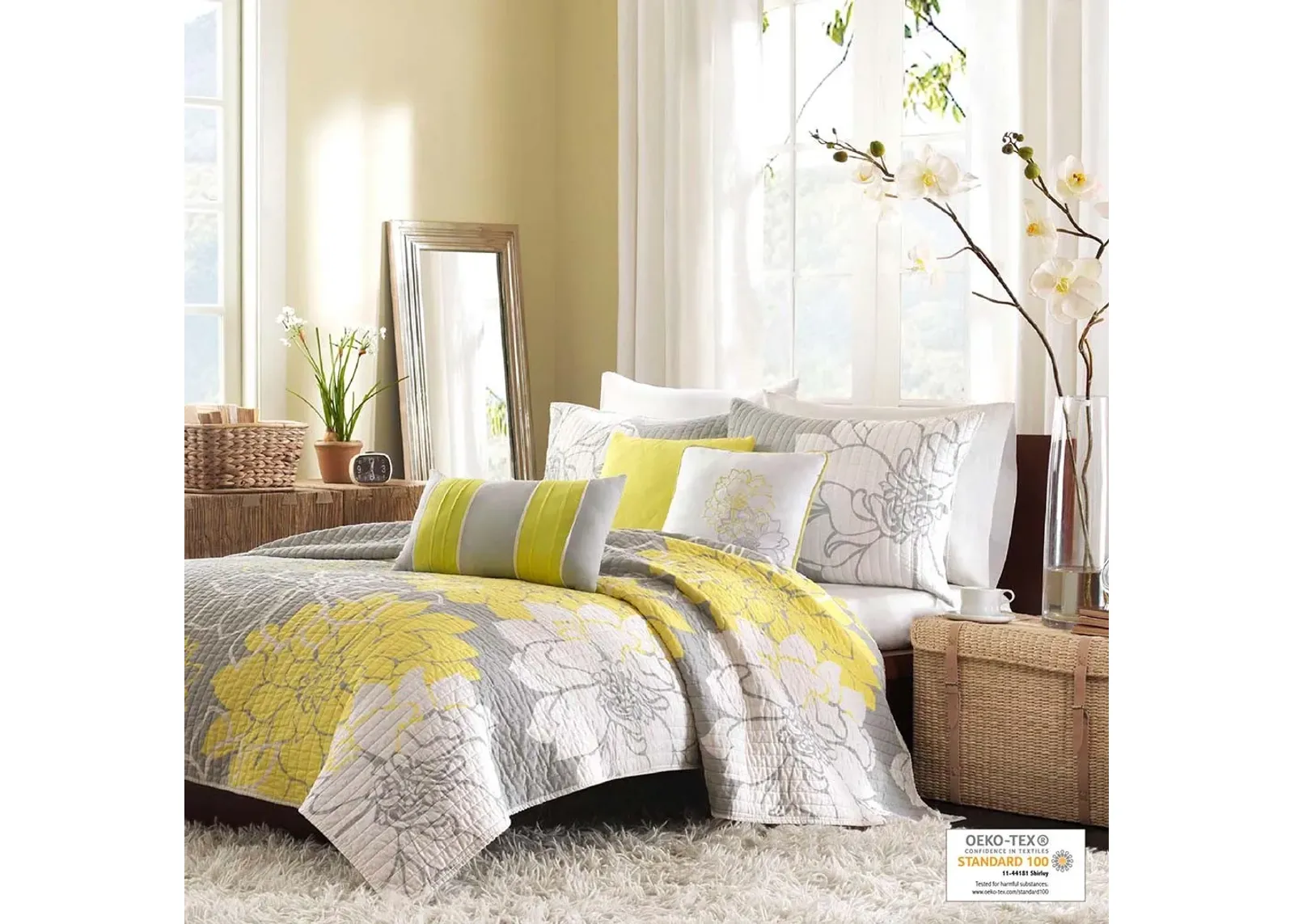 Olliix by Madison Park 6 Piece Yellow Full/Queen Lola Reversible Cotton Printed Coverlet Set