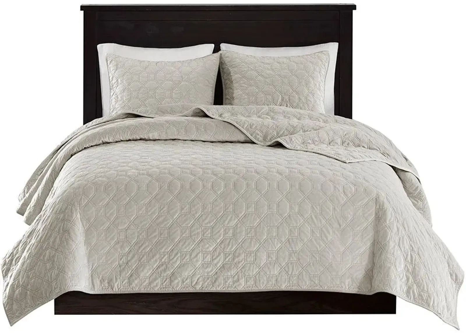 Olliix by Madison Park 3 Piece Ivory Full/Queen Harper Faux Velvet Reversible Coverlet Set