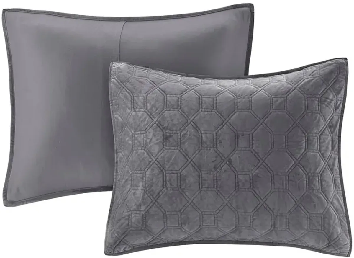 Olliix by Madison Park Harper 3 Piece Grey King/California King Faux Velvet Reversible Coverlet Set