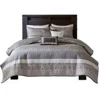 Olliix by Madison Park 6 Piece Grey/Taupe King/California King Rhapsody Reversible Jacquard Coverlet Set