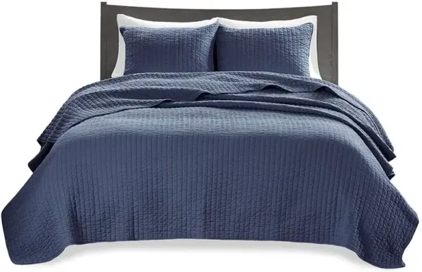 Olliix by Madison Park Navy King/California King Keaton Reversible Coverlet Set