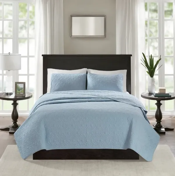 Olliix by Madison Park Blue Full/Queen Quebec Reversible Coverlet Set