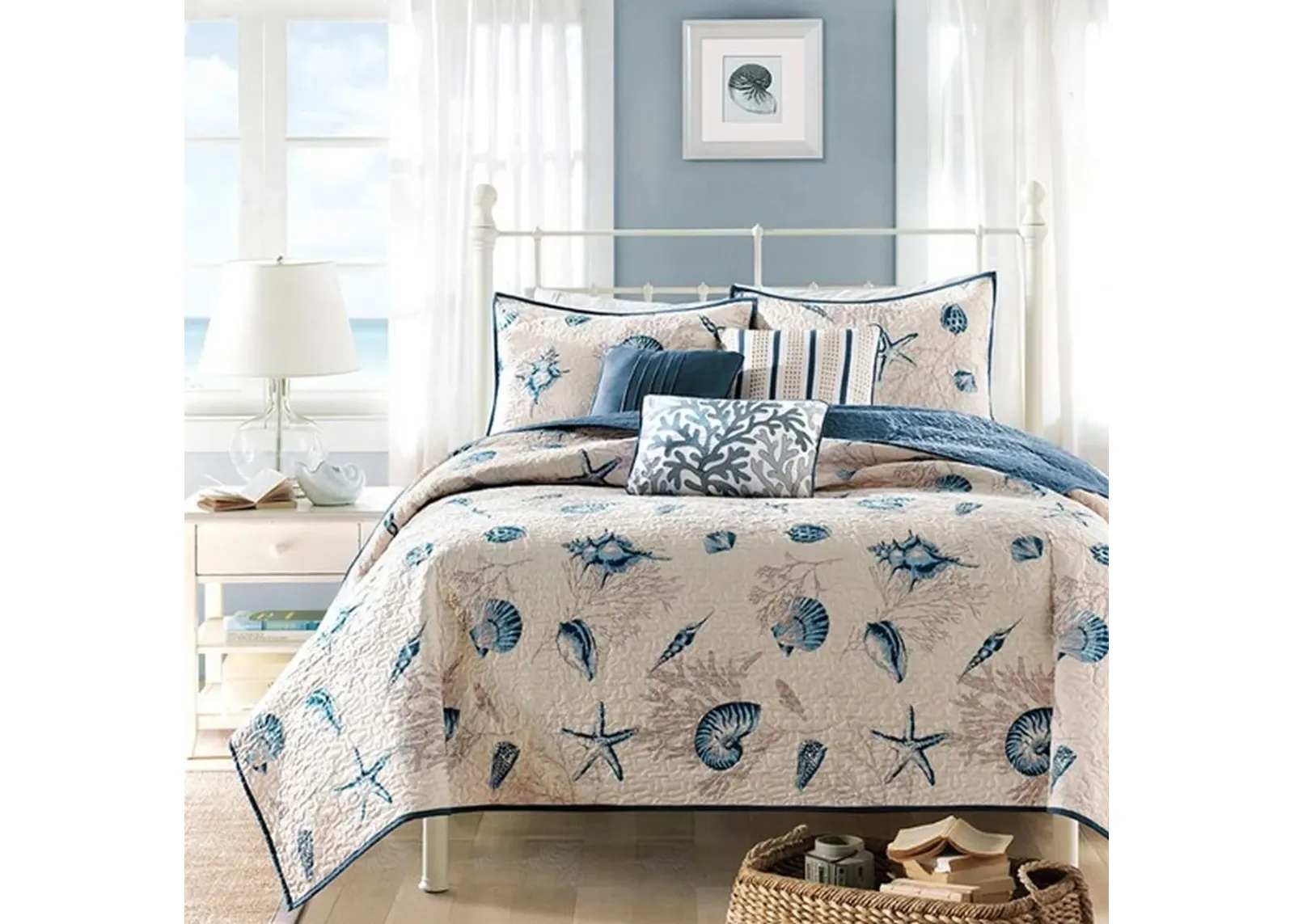 Olliix by Madison Park Blue Full/Queen Bayside Reversible Coverlet Set