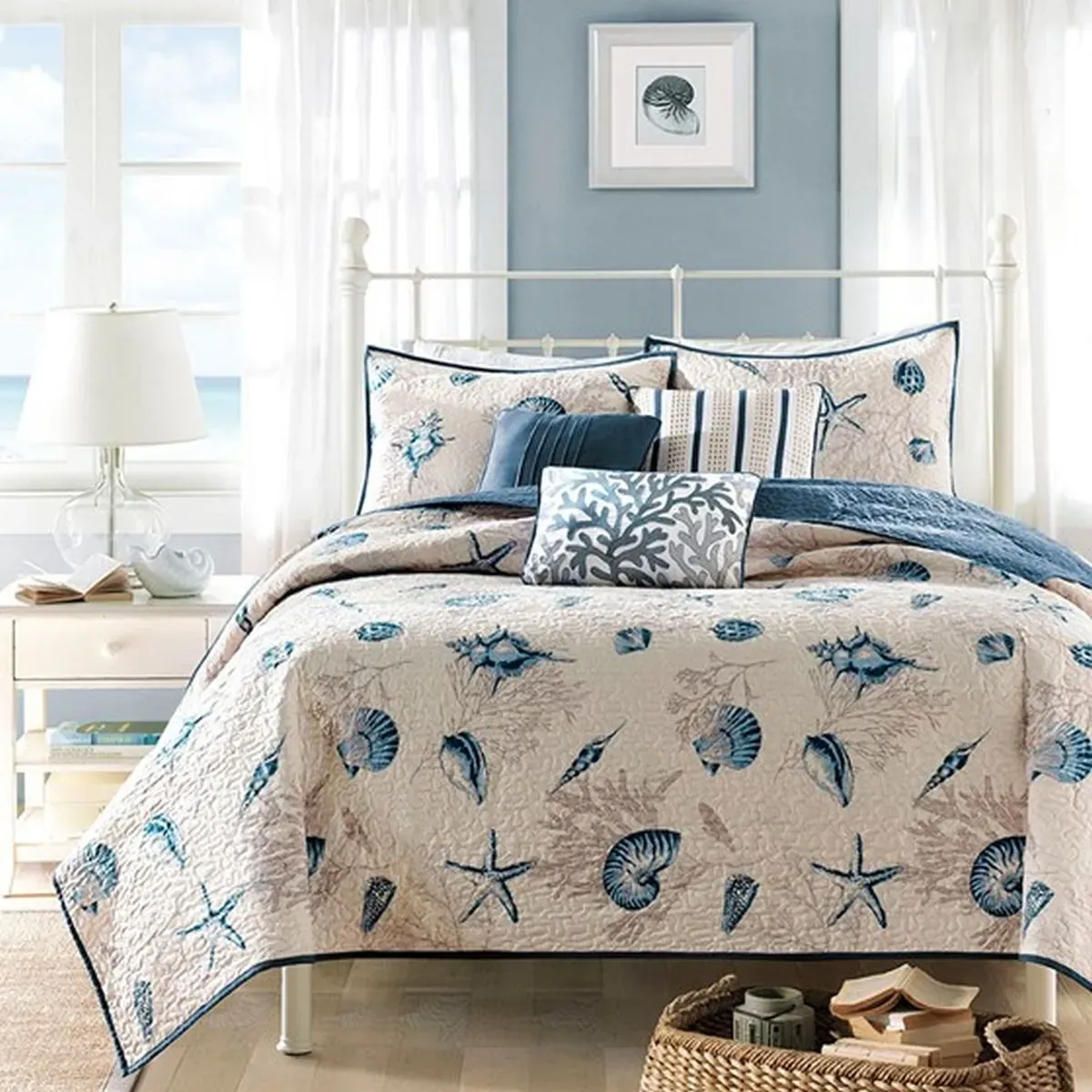 Olliix by Madison Park Blue Full/Queen Bayside Reversible Coverlet Set