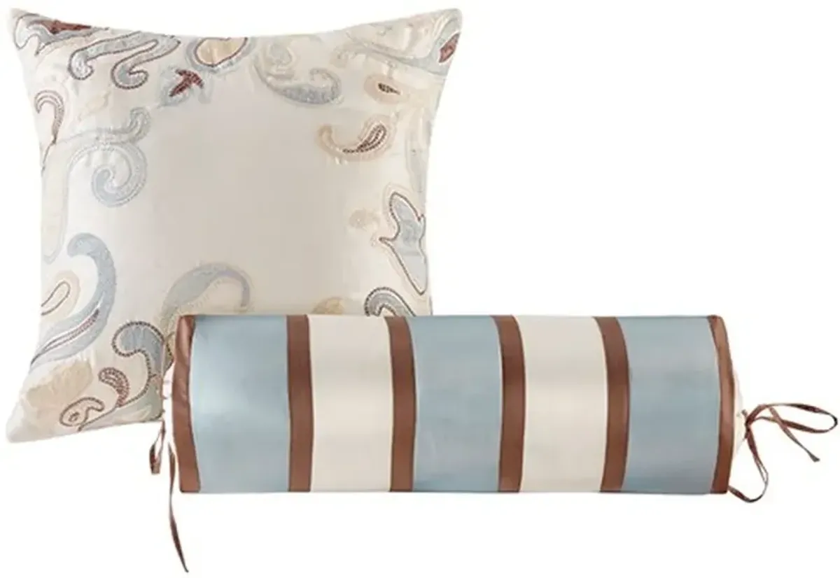 Olliix by Madison Park Blue Queen Aubrey 5 Piece Reversible Jacquard Bedspread Set