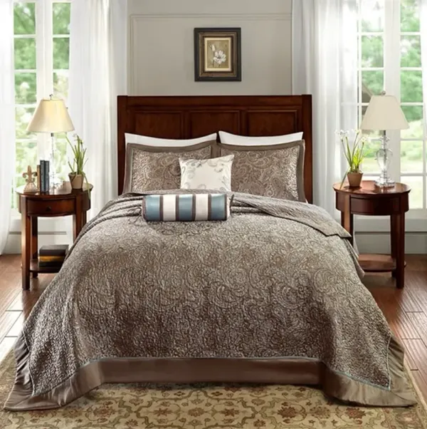 Olliix by Madison Park Blue King Aubrey 5 Piece Reversible Jacquard Bedspread Set
